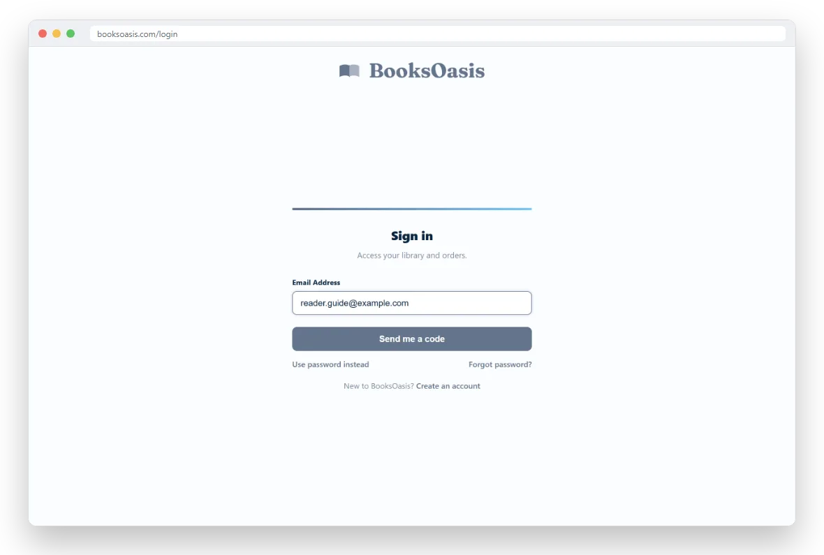 The Sign In page showing the email field and the Send me a code button
